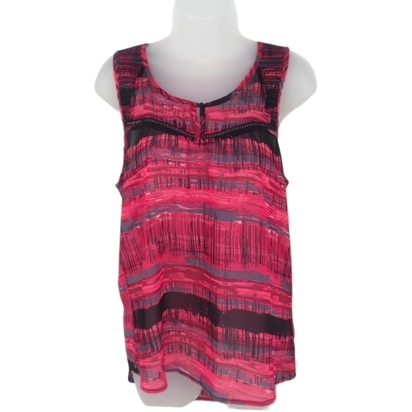 Maurices Hot Pink Black and Gray Sheer Tank Top - Picture 1 of 7